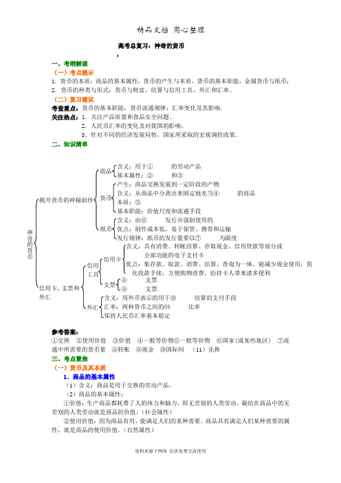 人教版高中政治高考总复习知识讲解神奇的货币