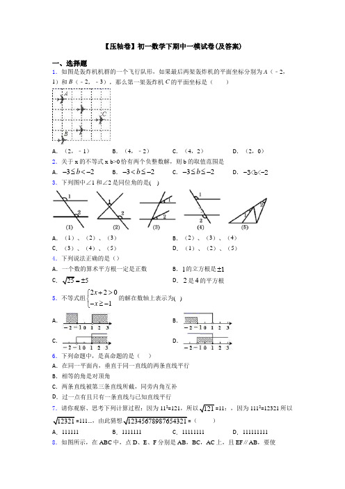 【压轴卷】初一数学下期中一模试卷(及答案)