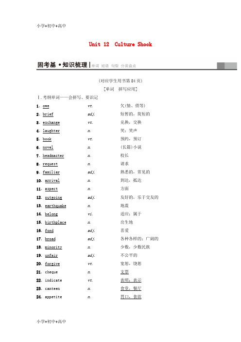 教育最新2019版高三英语一轮复习第1部分基础知识解读Unit12CultureShock教师用书北师大版必修4