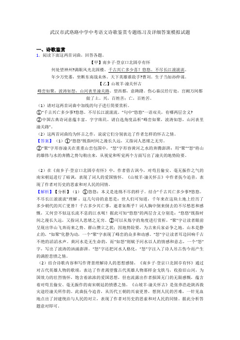 武汉市武珞路中学中考语文诗歌鉴赏专题练习及详细答案模拟试题