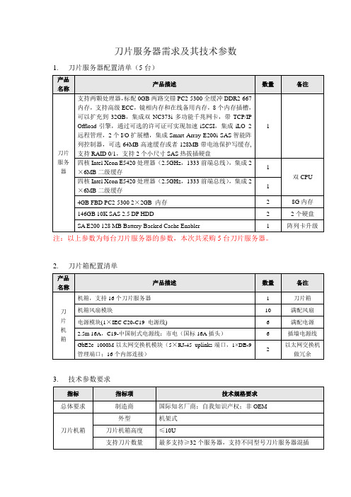 刀片服务器需求及其技术参数