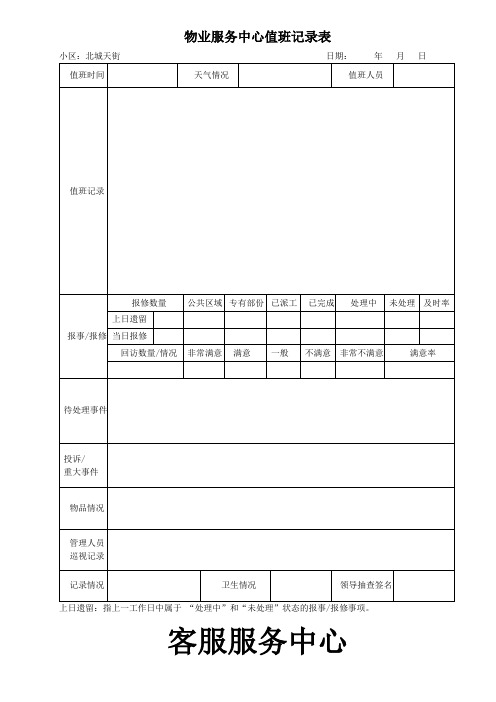 服务中心值班记录表