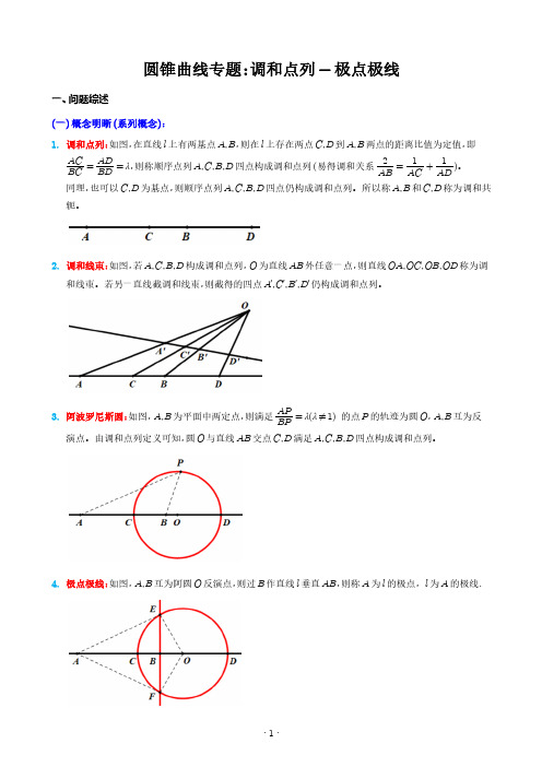 圆锥曲线专题：调和点列-极点极线