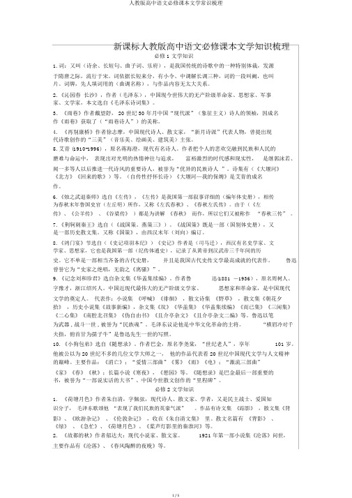 人教版高中语文必修课本文学常识梳理