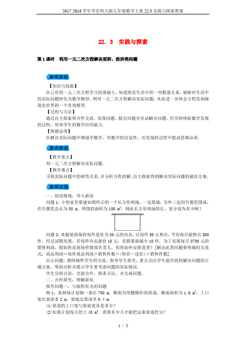 2017-2018学年华东师大版九年级数学上册22.3实践与探索教案