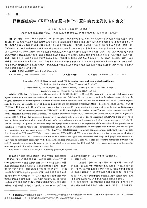 卵巢癌组织中CREB结合蛋白和P53蛋白的表达及其临床意义