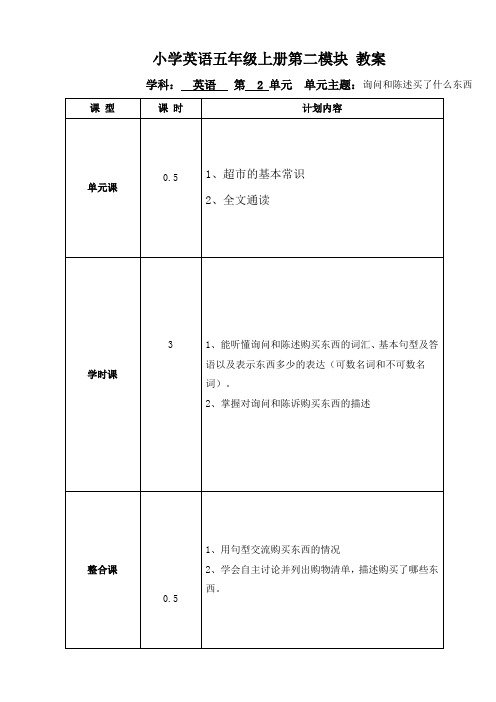 小学英语五年级上册第二模块 教案
