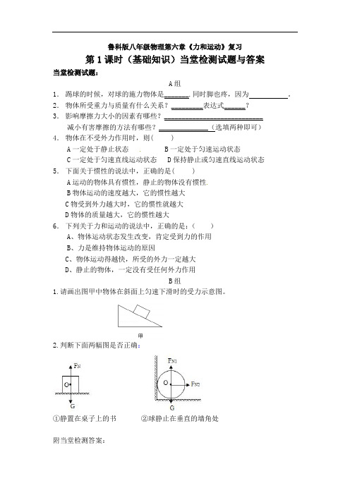 鲁科版八年级物理第六章复习第1课时检测及答案