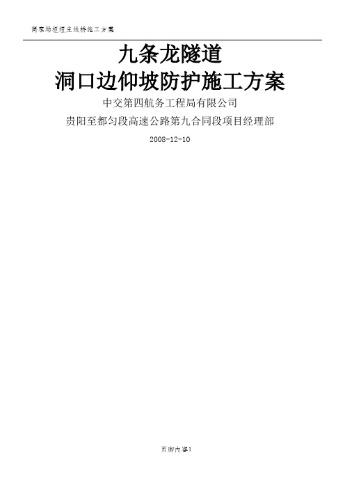 九条龙隧道边仰坡支护施工方案