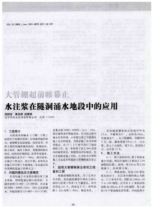 大管棚超前帷幕止水注浆在隧洞涌水地段中的应用