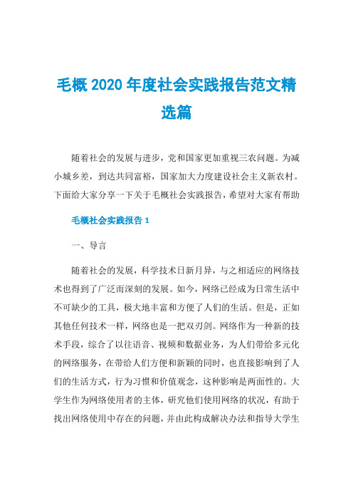 毛概2020年度社会实践报告范文精选篇
