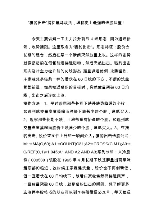 “猎豹出击”捕捉黑马战法,堪称史上最强的选股法宝!