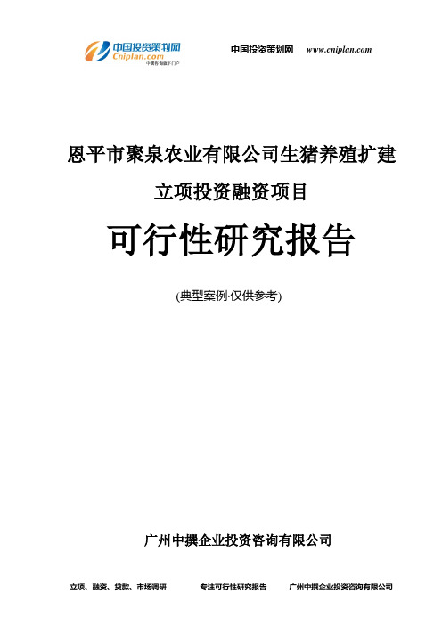 恩平市聚泉农业有限公司生猪养殖扩建融资投资立项项目可行性研究报告(非常详细)