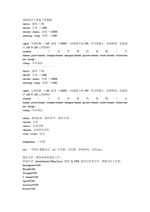孤胆枪手2重装上阵秘籍