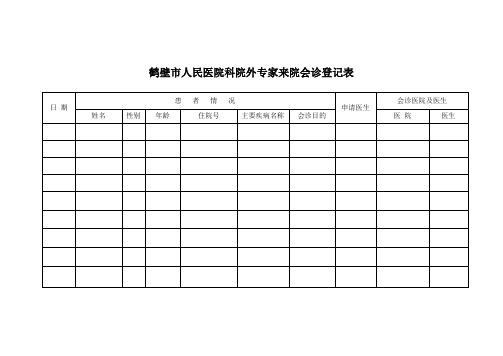 院外专家来院会诊登记表