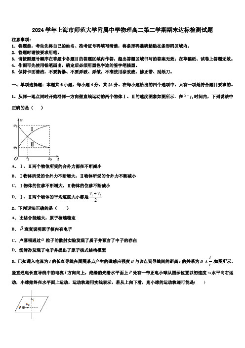 2024学年上海市师范大学附属中学物理高二第二学期期末达标检测试题(含解析)