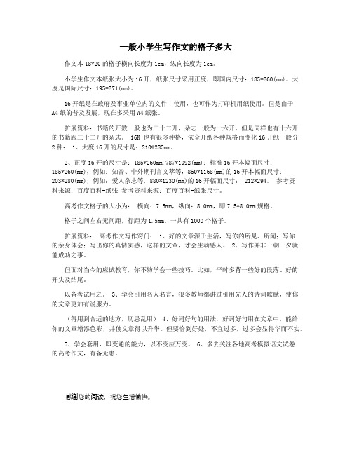 一般小学生写作文的格子多大