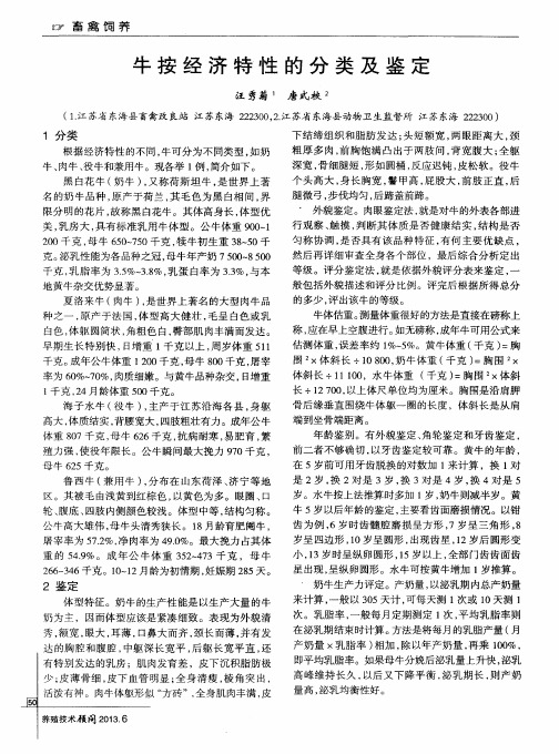 牛按经济特性的分类及鉴定