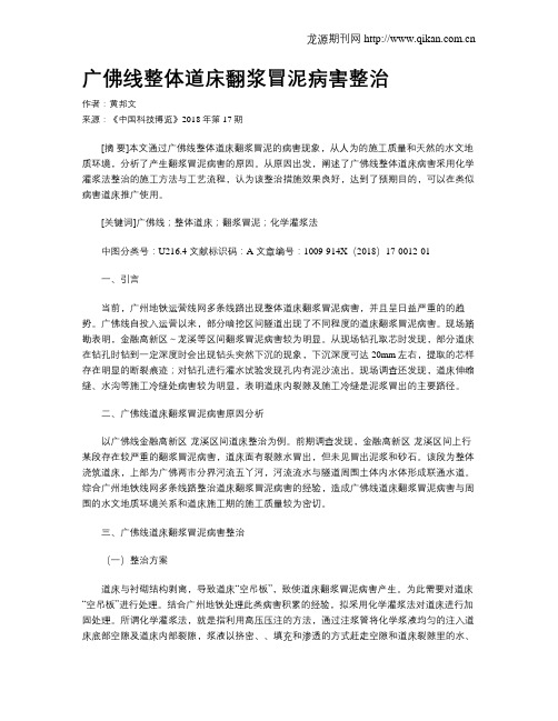 广佛线整体道床翻浆冒泥病害整治
