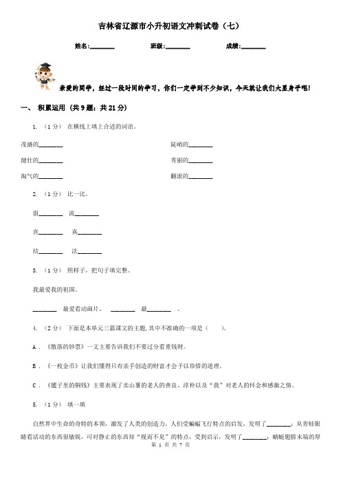 吉林省辽源市小升初语文冲刺试卷(七)
