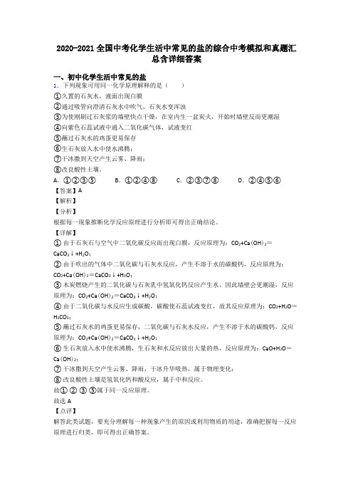 2020-2021全国中考化学生活中常见的盐的综合中考模拟和真题汇总含详细答案