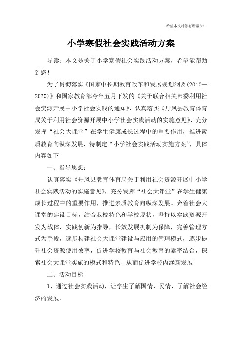 小学寒假社会实践活动方案