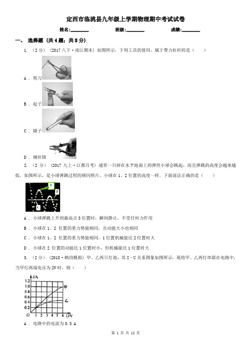 定西市临洮县九年级上学期物理期中考试试卷