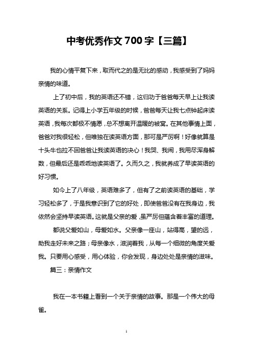 中考优秀作文700字【三篇】