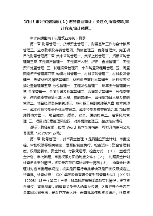 实用！审计实操指南（1）财务管理审计：关注点,所需资料,审计方法,审计依据…