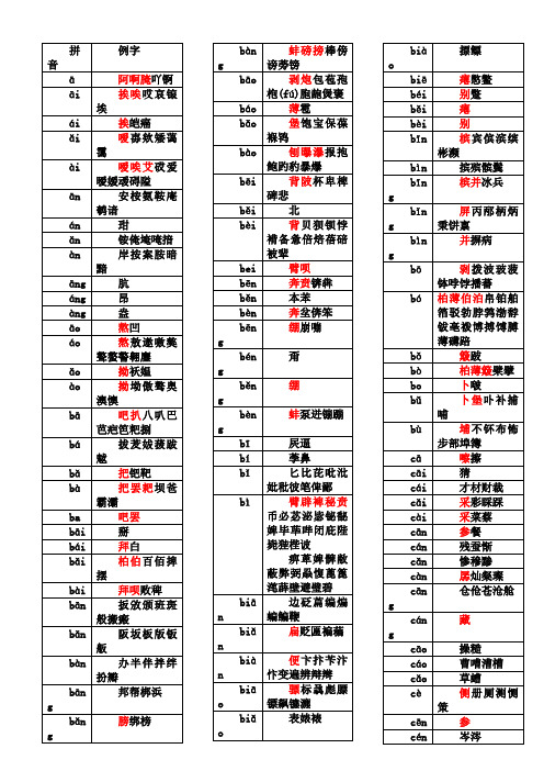 拼音汉字表大全