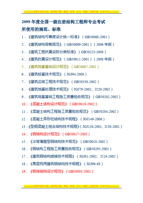 结构工程师所用规范目录汇总