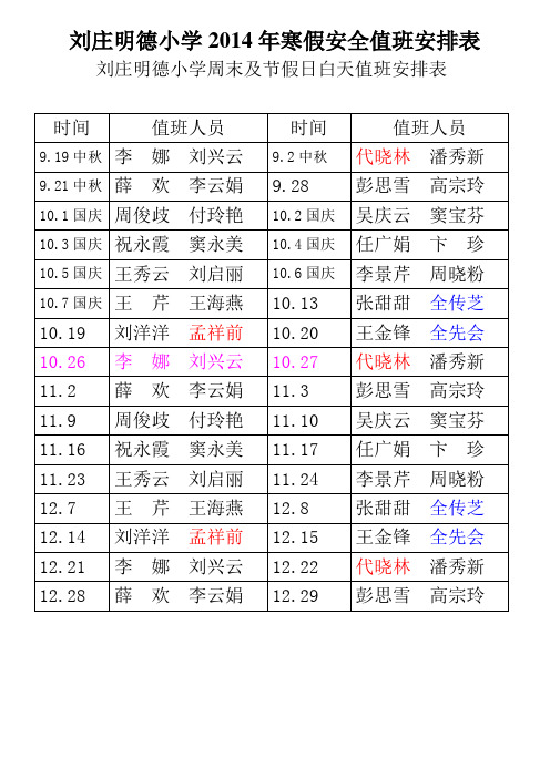 寒假安全值班表
