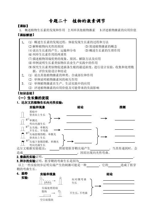 江苏盐城地区高三生物一轮复习专题二十 植物的激素调节学案