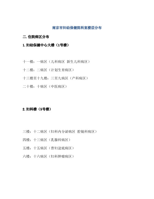 南京市妇幼保健院科室楼层分布