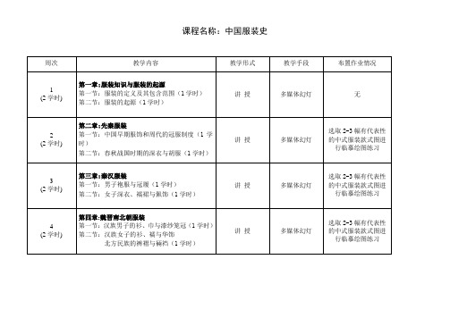 中西服装史 教学日历