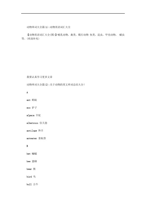 动物单词大全范文