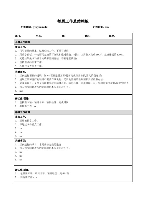 每周工作总结模板