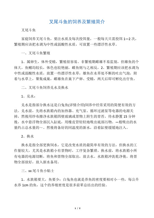 叉尾斗鱼的饲养及繁殖简介