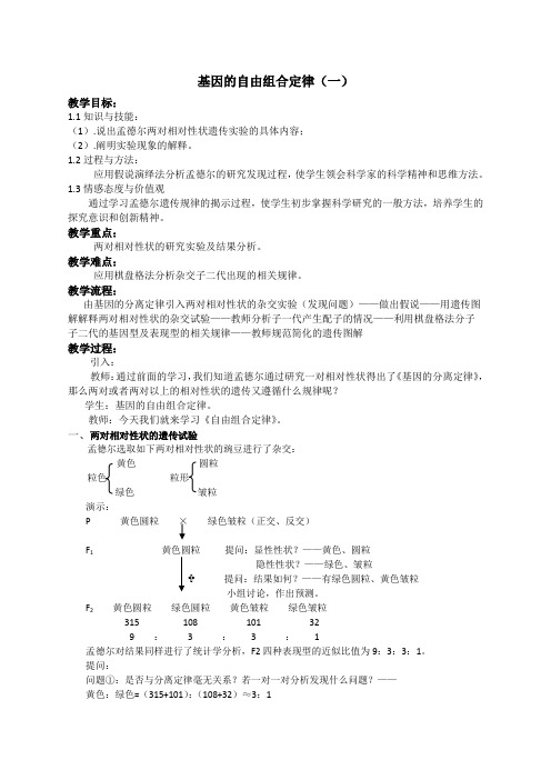 高中生物必修二教案-3.2.1基因的自由组合定律5-苏教版