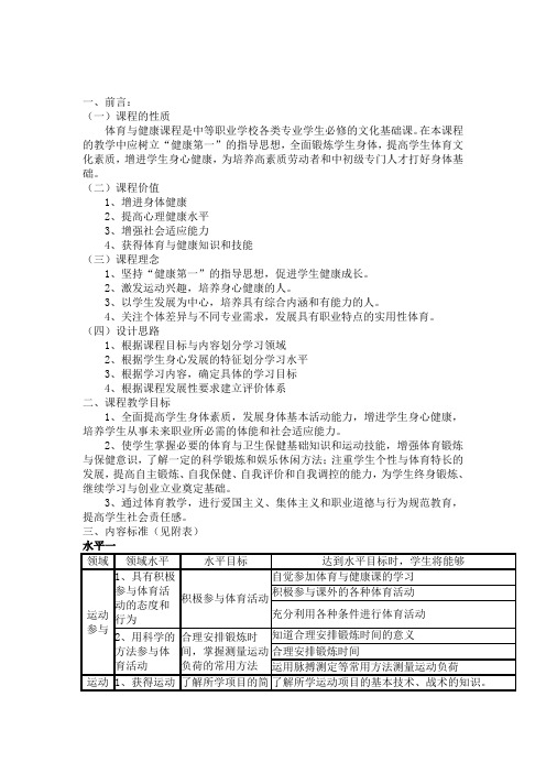 中职《体育与健康》课程标准