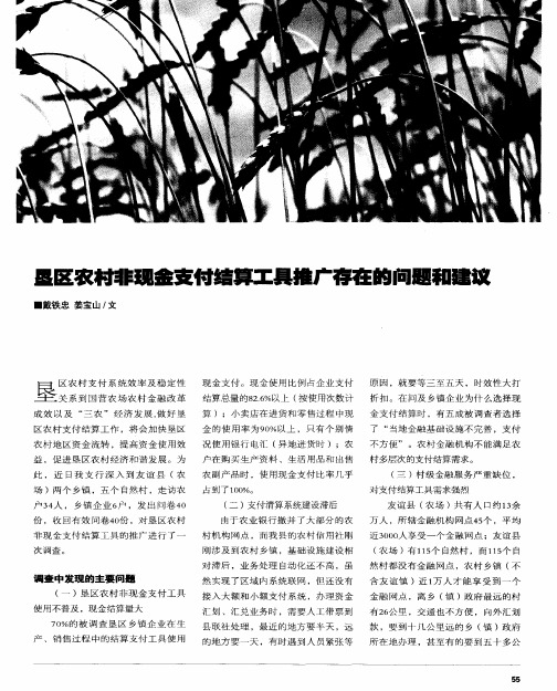 垦区农村非现金支付结算工具推广存在的问题和建议