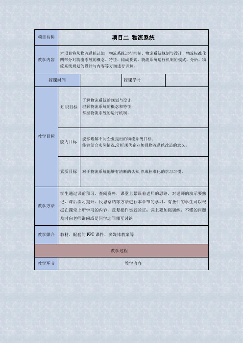 物流管理概论项目2 物流系统教学教案