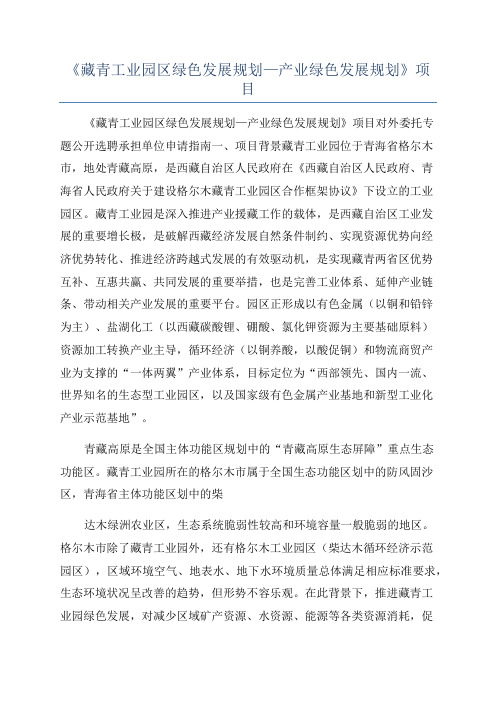 《藏青工业园区绿色发展规划—产业绿色发展规划》项目