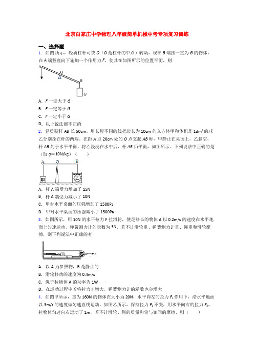 北京白家庄中学物理八年级简单机械中考专项复习训练