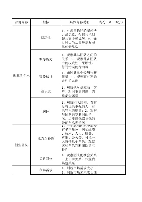 创业投资评分表