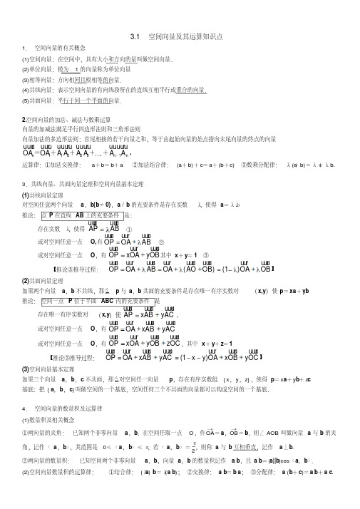 选修2-1-第三章-空间向量及其运算知识点资料讲解
