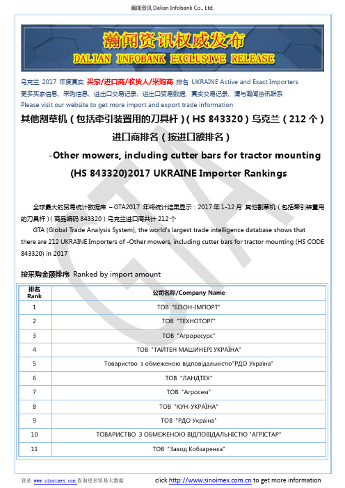 其他割草机(包括牵引装置用的刀具杆)(HS 843320)2017 乌克兰(212