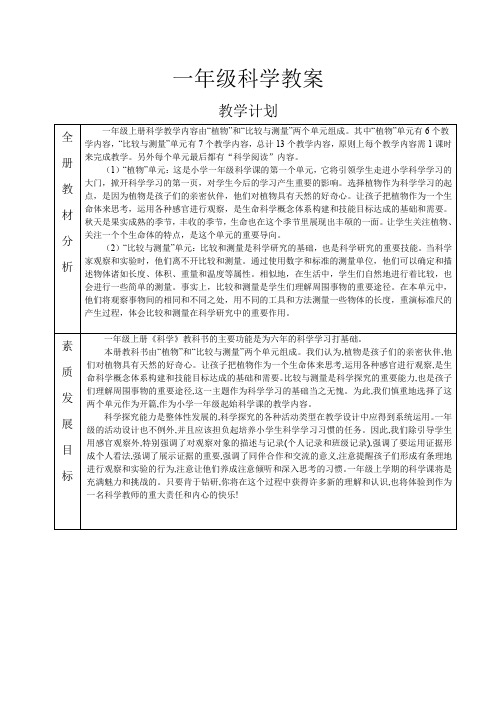 部编人教版一年级科学上册植物教案
