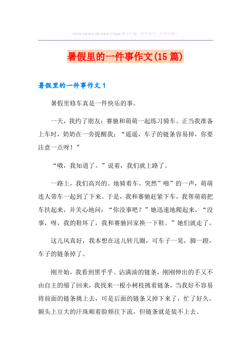 暑假里的一件事作文(15篇)