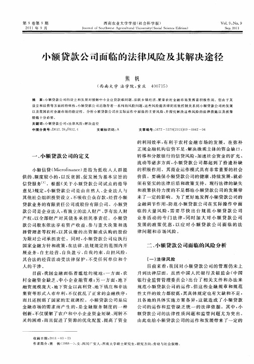 小额贷款公司面临的法律风险及其解决途径